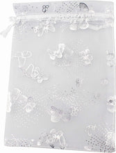 Load image into Gallery viewer, Drawstring Organza bag, Silver Butterfly 5x7