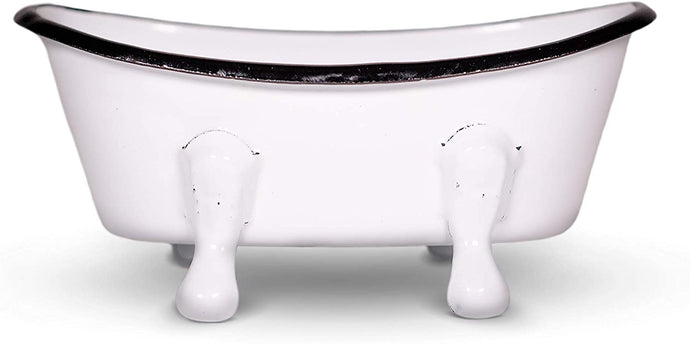 Farmhouse White Enameled Metal Bathtub Soap Dish