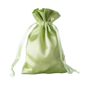 Apple Green Satin Drawstring Bags