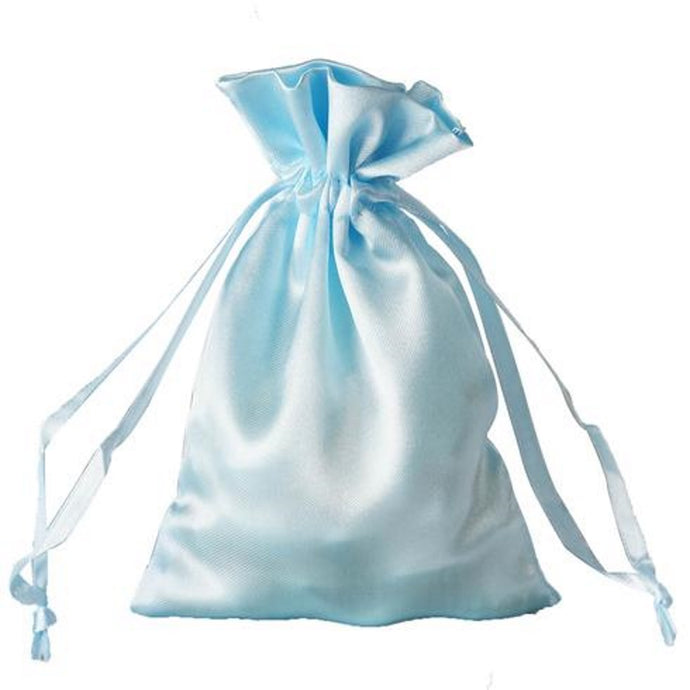 Baby Blue Satin Drawstring Bag