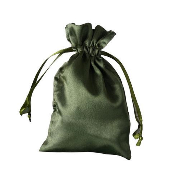 Moss Green Satin Drawstring Bag