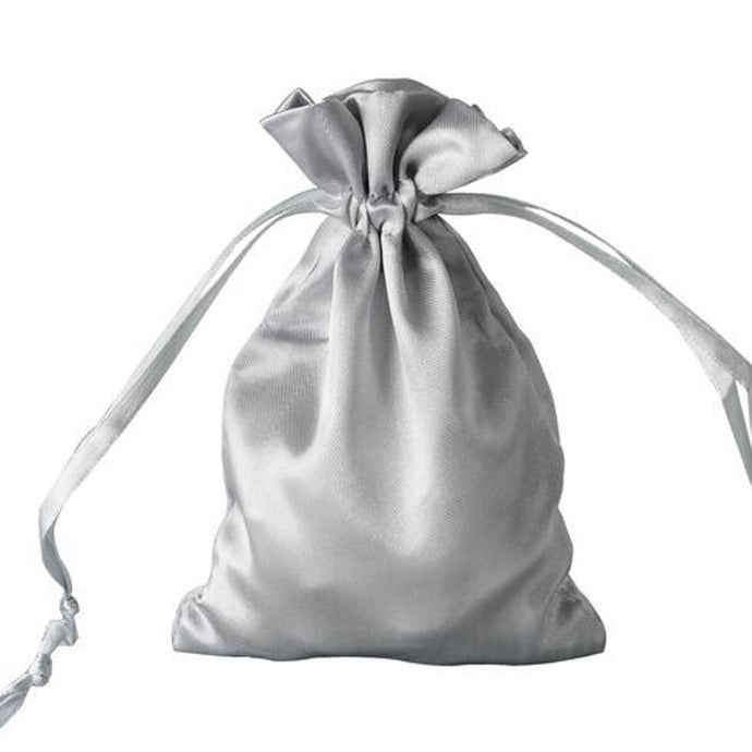 Silver Satin Drawstring Bag